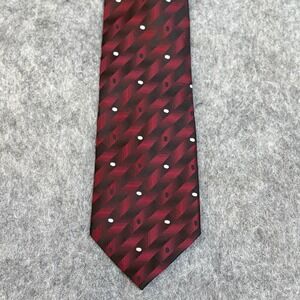 Joseph & Feiss International Silk Tie Burgundy Red Black Geometric Polka Dot EUC